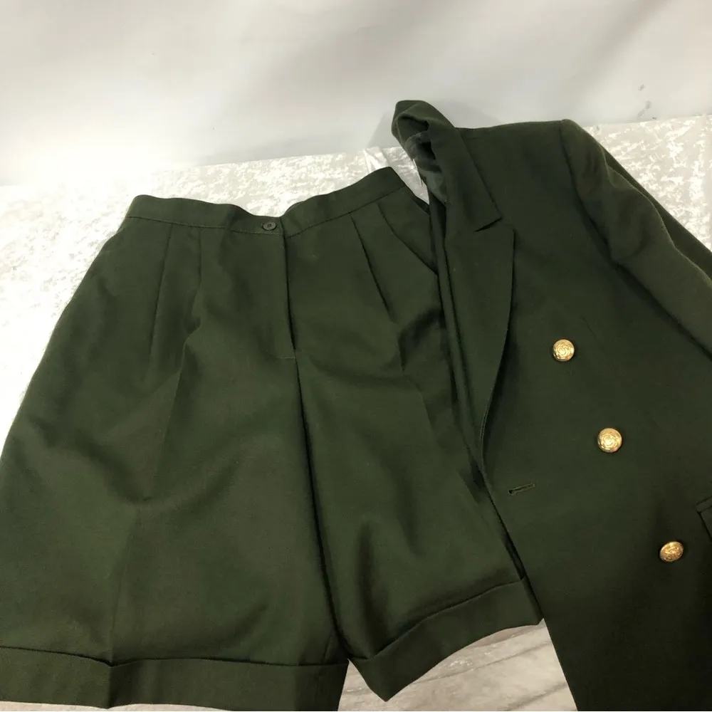 Talbots military green wool jacket blazer short suit set top size 8 shorts sz 10 - Image 11