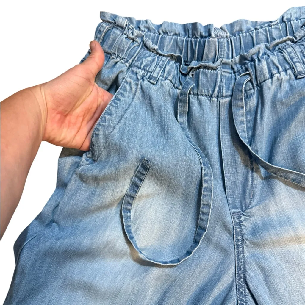 Anthropologie Cloth & Stone Wide-Leg Chambray Crop Pants Frayed Raw Hem sz XS - Image 6