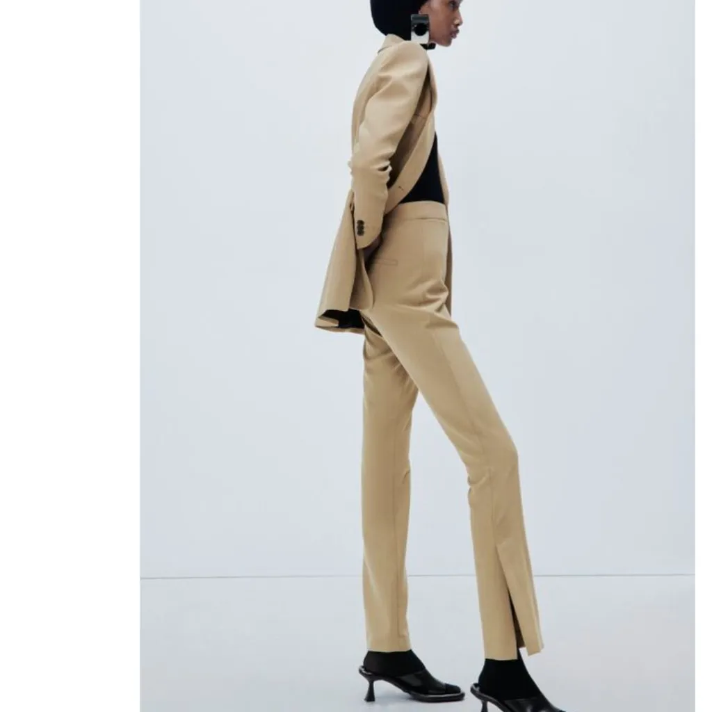 NWT ZARA SPLIT-HEM SKINNY TROUSERS  High-waist Camel - Image 3