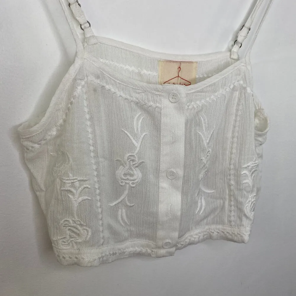 LF Native Rose Cream White Embroidered Button Front Crop Top Women's Size 10 - Image 3