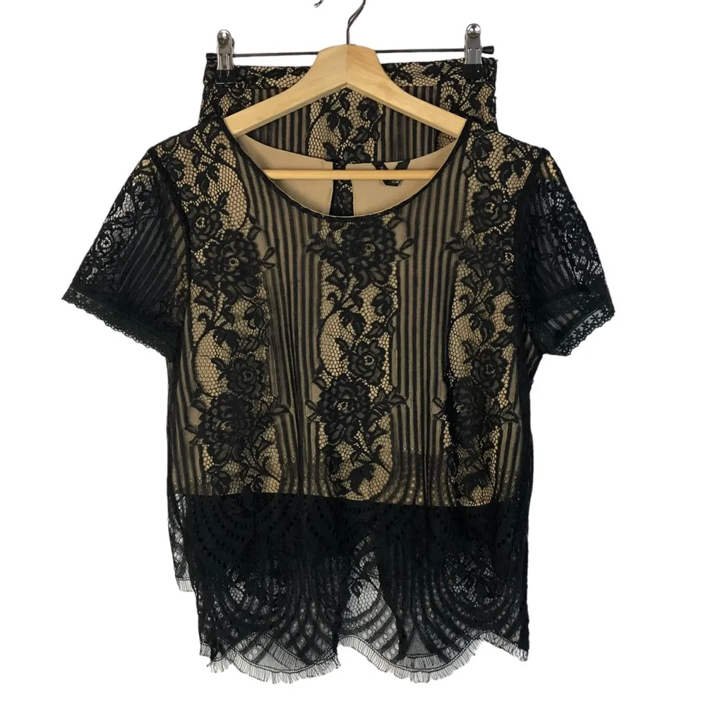 Revolve NBD Nude Black Lace Short Sleeve Top S - Image 6
