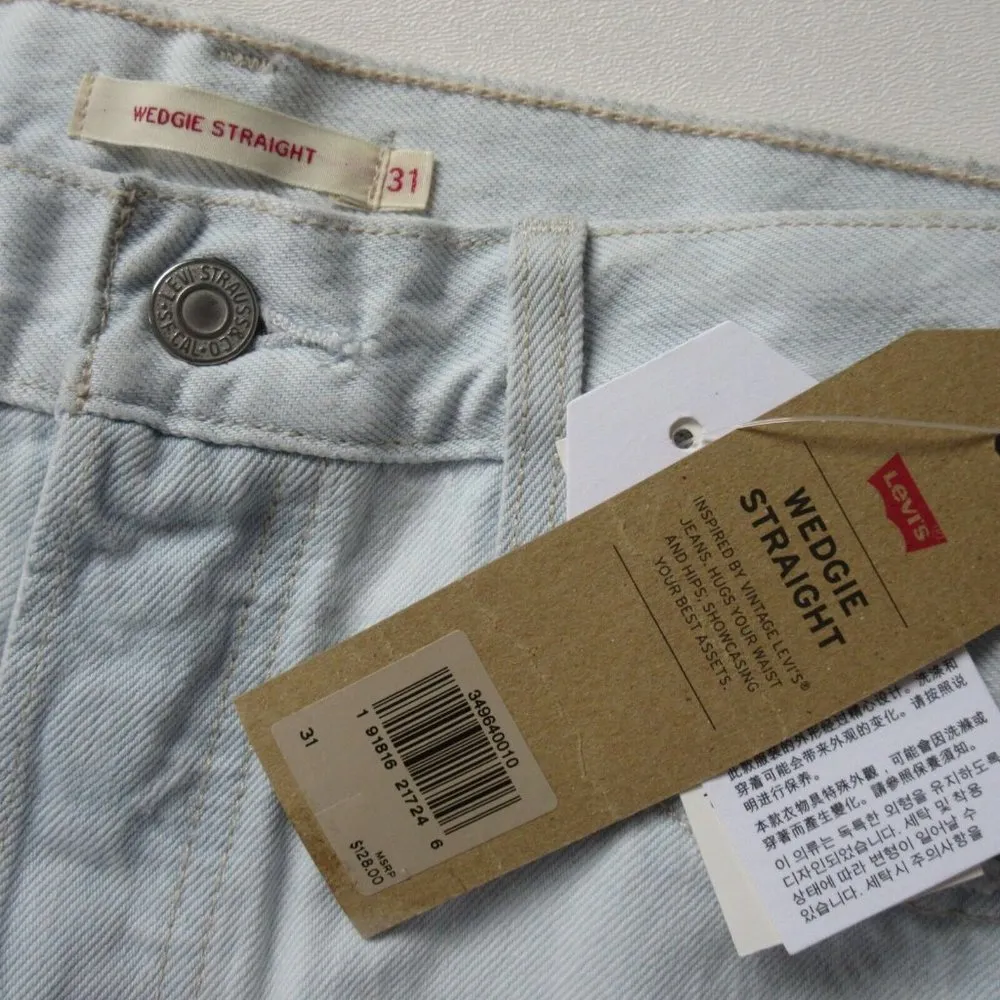 NWT Levi's Wedgie Straight in Thin Ice Destroyed Rigid Denim Crop Jeans 31 $128 - Image 5