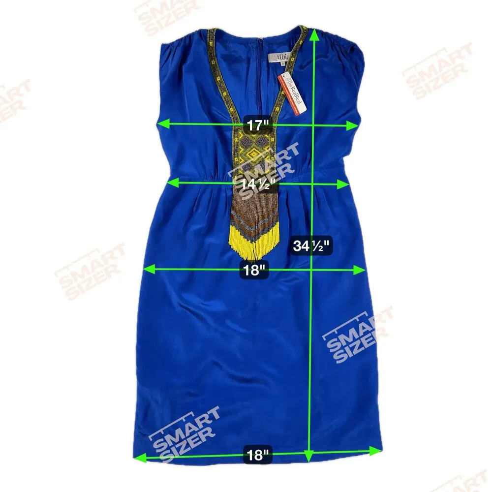 Tibi Cascade Beaded Silk Royal Blue Cap sleeve A-Line Dress Egyptian Vibe Size ) - Image 8