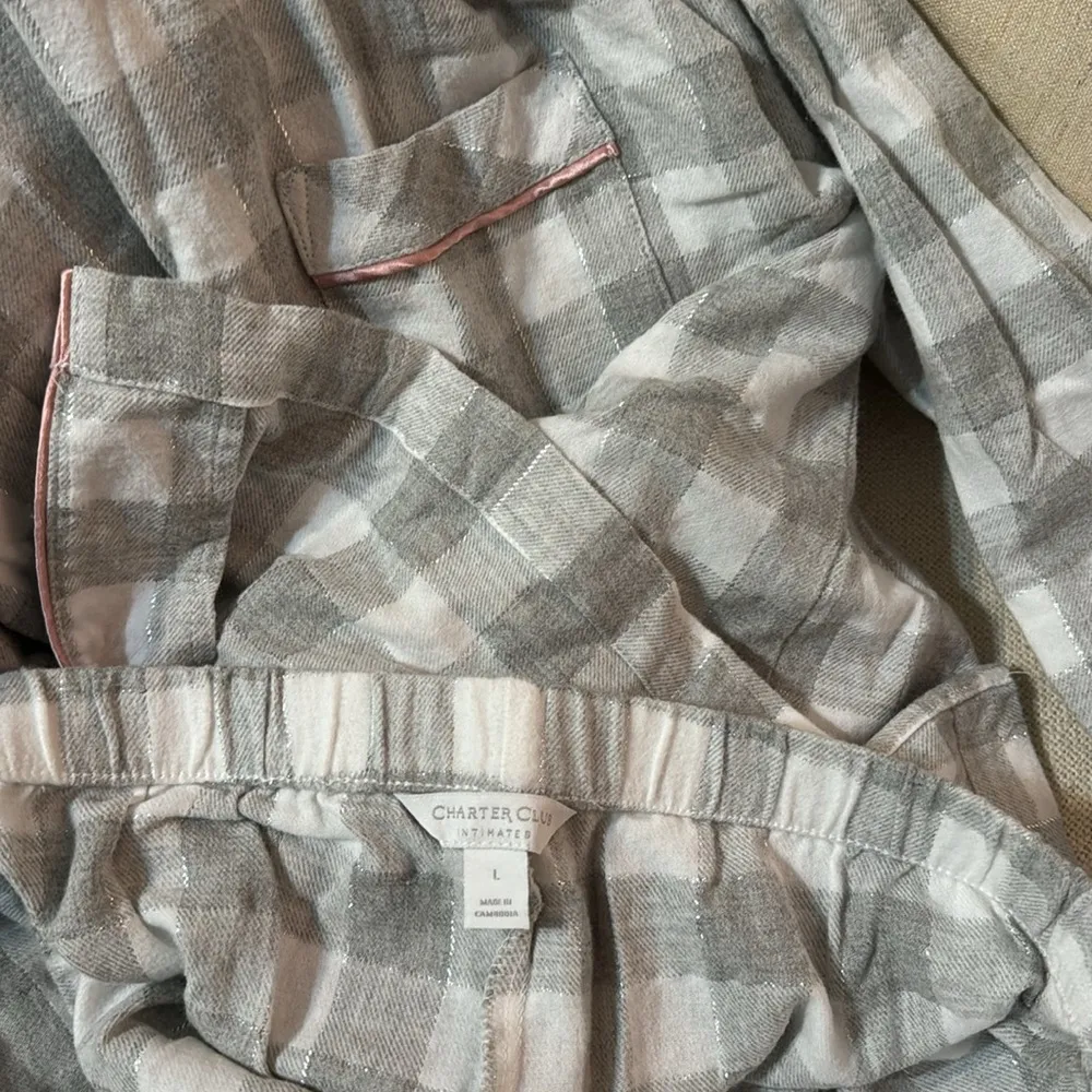 Charter Club Intimates Pajama Pants Set Checkered Cotton Blend Size Large - Image 11