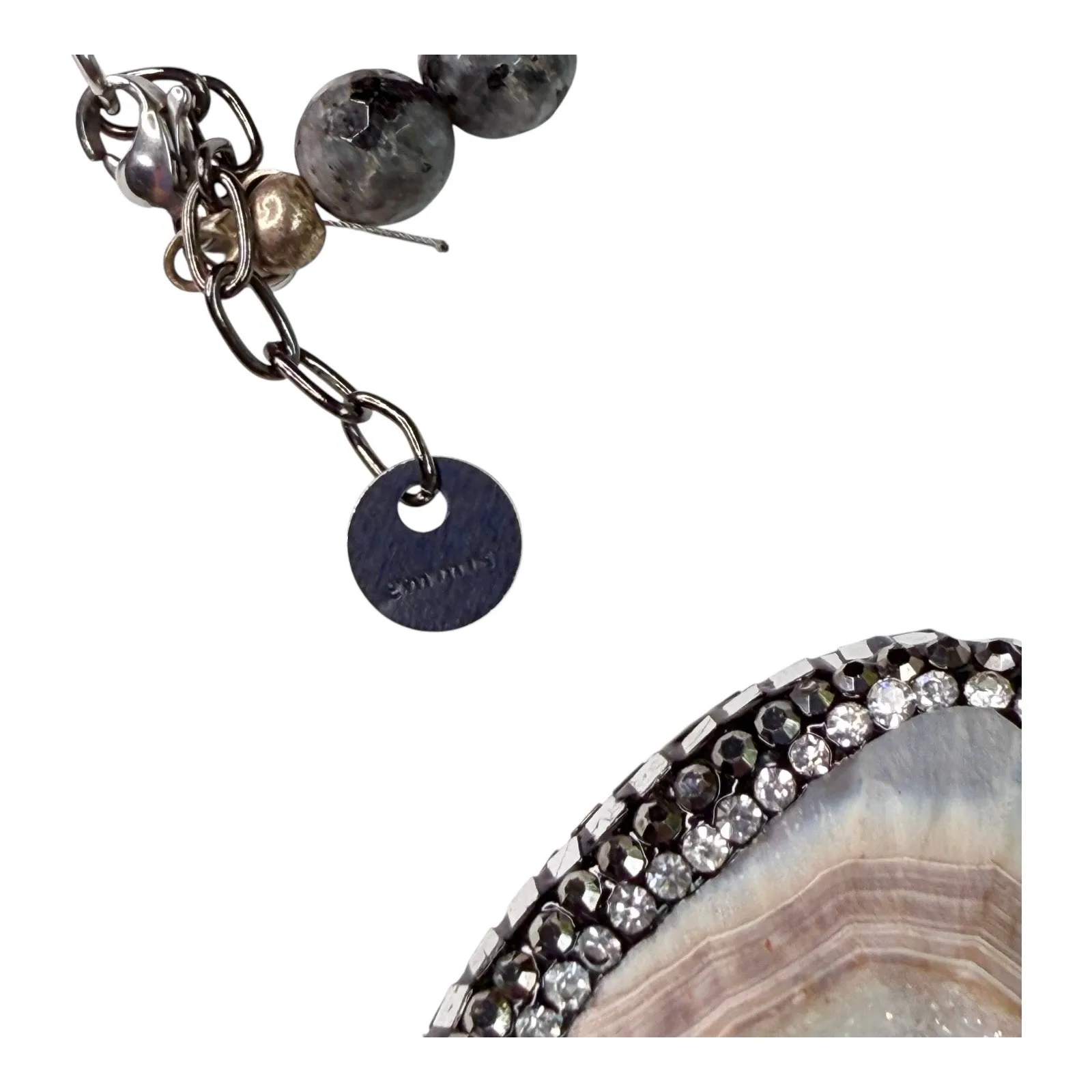 Emmis Jewelry Agate Geode Quartz Druzy NECKLACE Gem Stone Beaded Leather Fringe Gray - Image 8