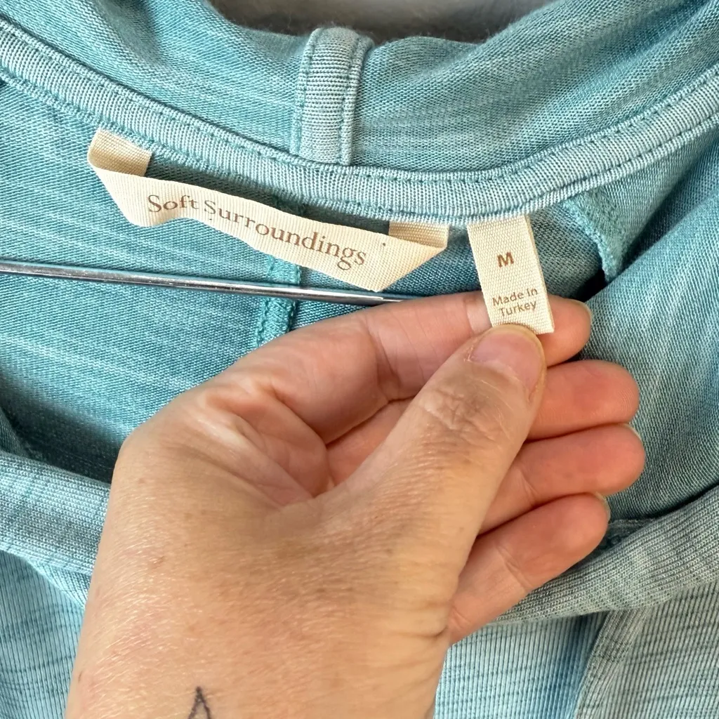 Soft Surroundings Women's Aqua Heather Stretch‎ Knit Riverland Tunic Hoodie Med - Image 4