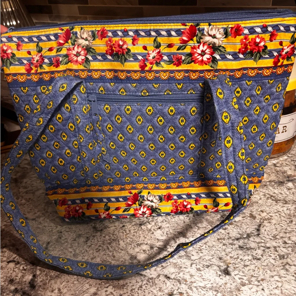 Vintage Floral Patterned Blue and Yellow Women's Bag - Image 4