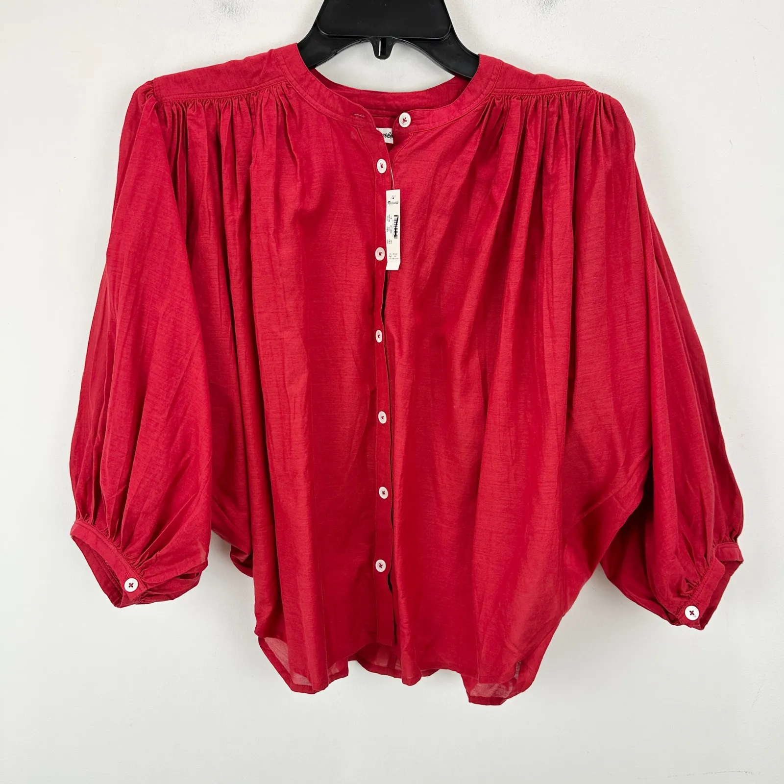Madewell Balloon Sleeve Top Blouse Lightweight Cotton Blend Cherry Red XS NWT - Image 6