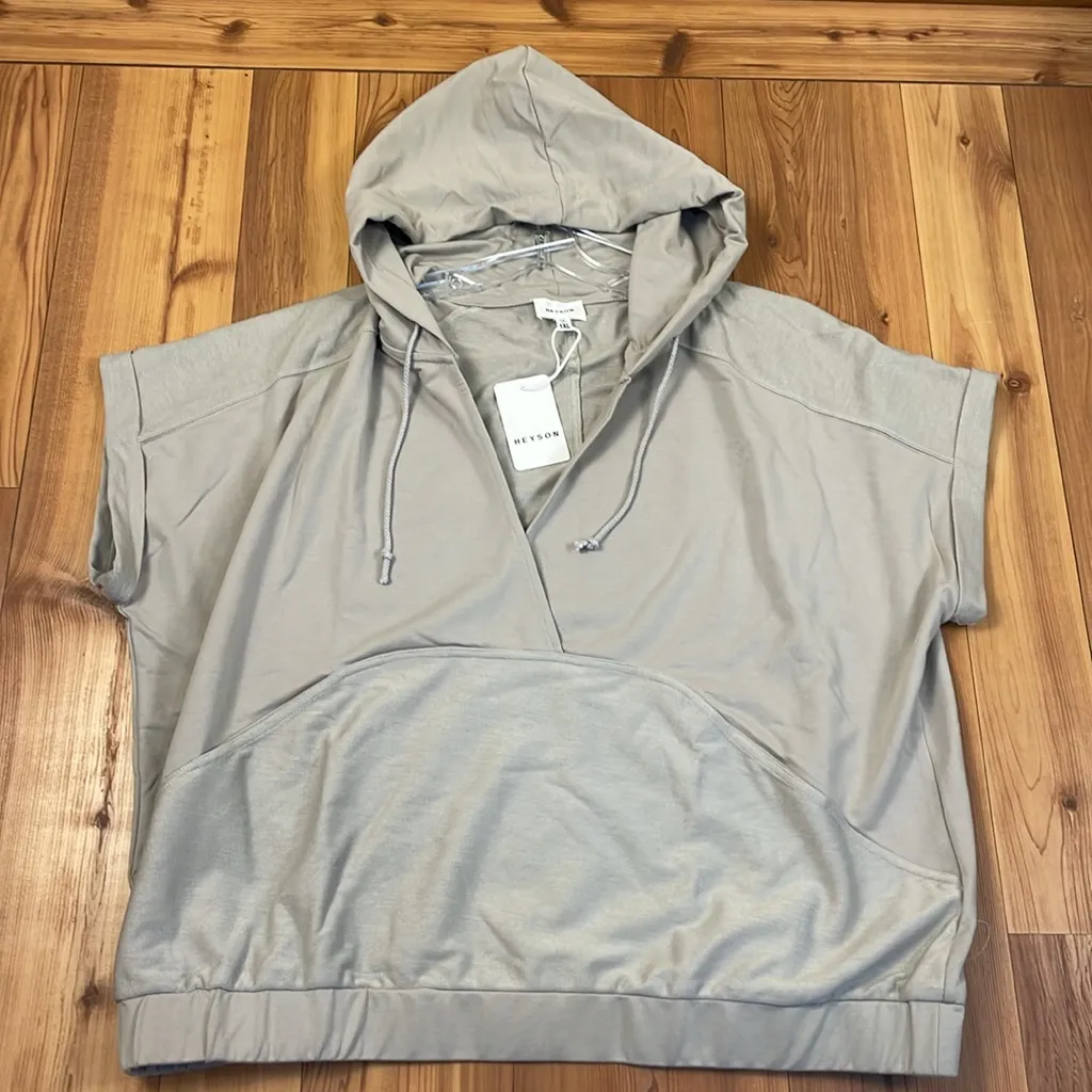 Heyson Oversized Short Sleeve Banded Waist Hooded Pullover Sweatshirt V - Image 1