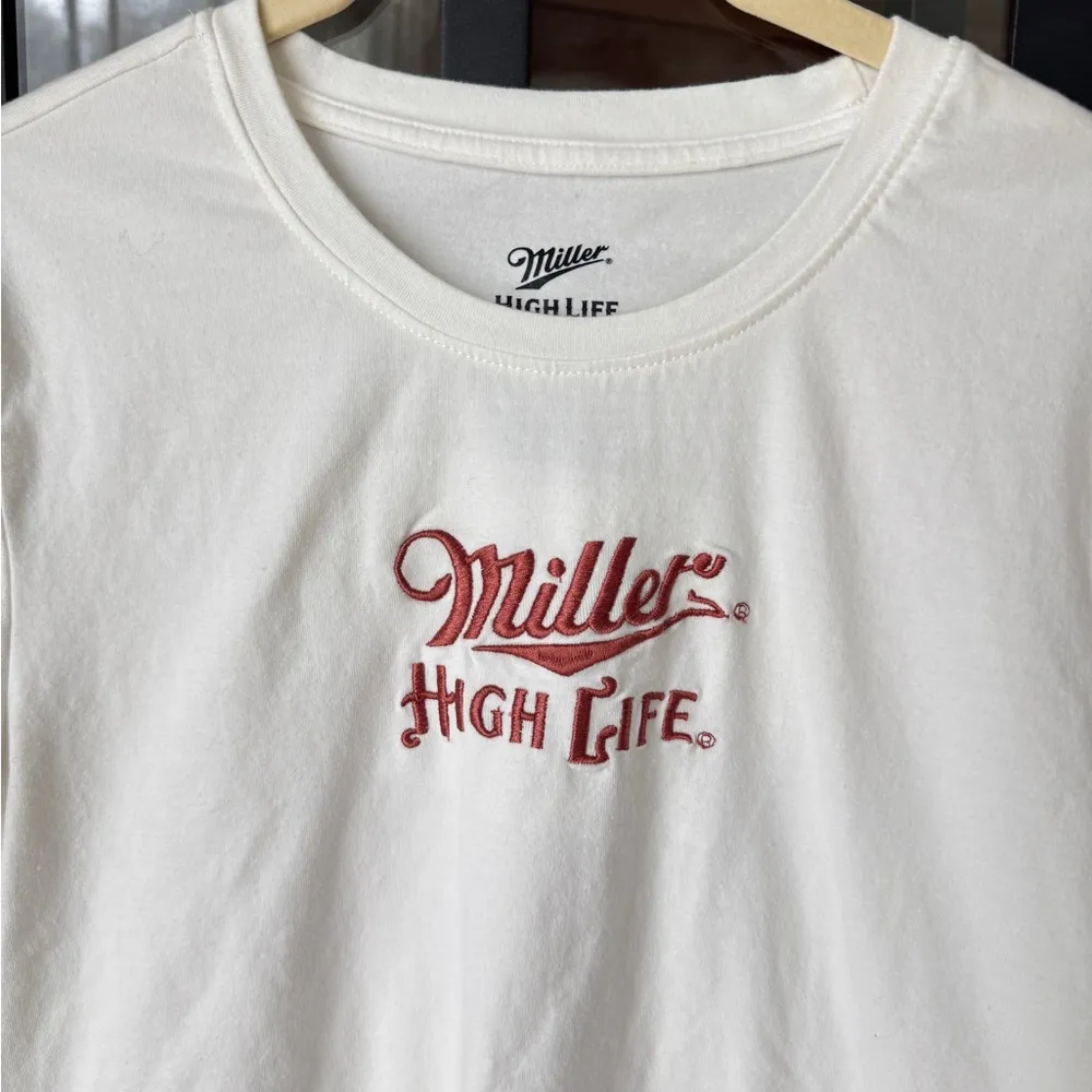Miller Lite high life Tshirt embroidered tee crewneck beer graphic short sleeve White Size L - Image 3