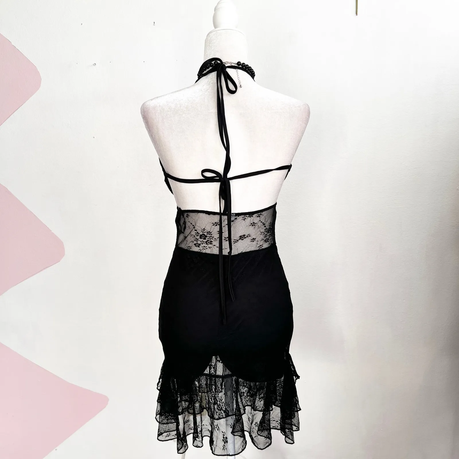 Black Mesh Babydoll Dress Sheer Y2K 2000s Grunge Goth Vampire Small - Image 2