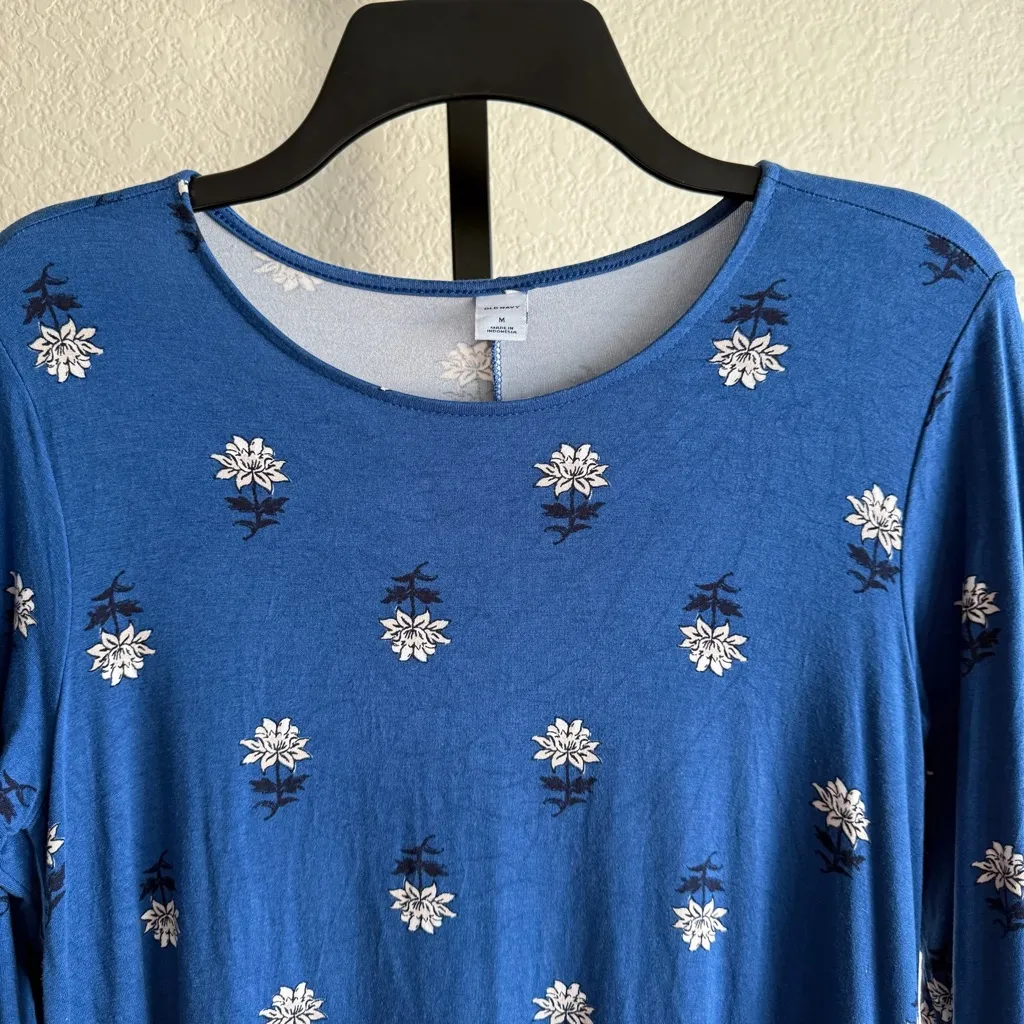 Old Navy Dress Blue Floral Long Sleeve Swing Everyday Dress Medium Stretch Knit - Image 5