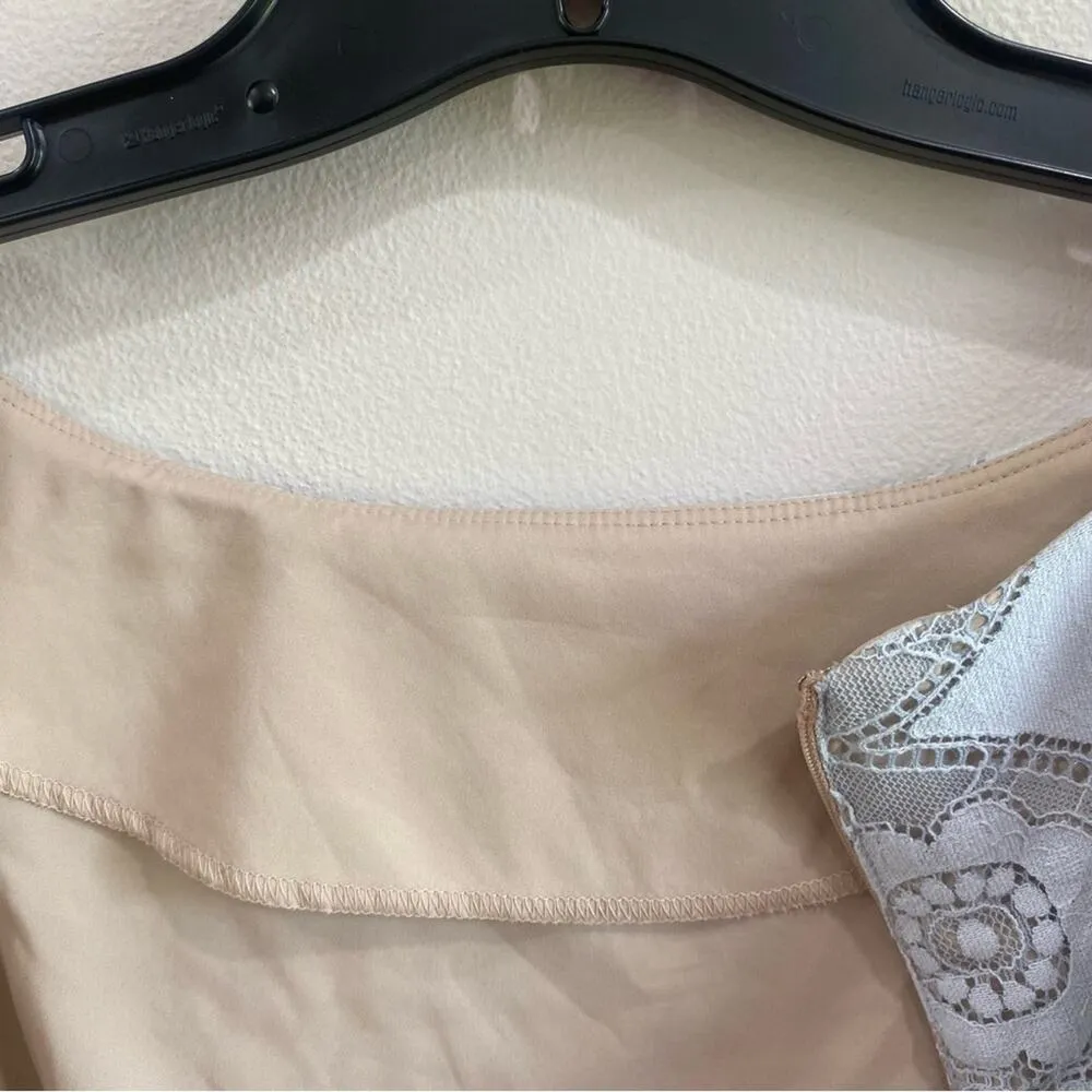 Eliza J | Light Pastel Blue & Tan Lace 3/4 Sleeve Sheath Dress Size 6 - Image 4