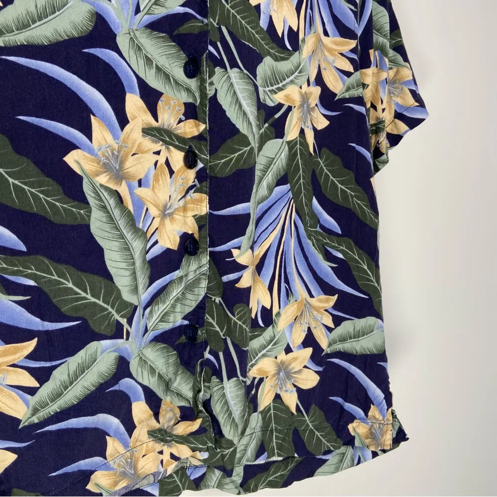 Vintage Analogy Tropical Short Sleeve Shirt Button Up Floral Hawaiian Beach Y2K Blue Size M - Image 4