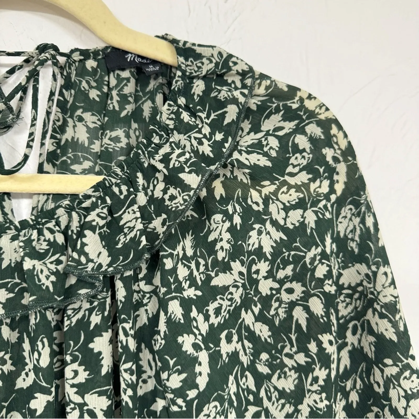 Madewell Green Floral Tiered Maxi Dress Womens M Boho Long Sleeve Cottage Core - Image 5