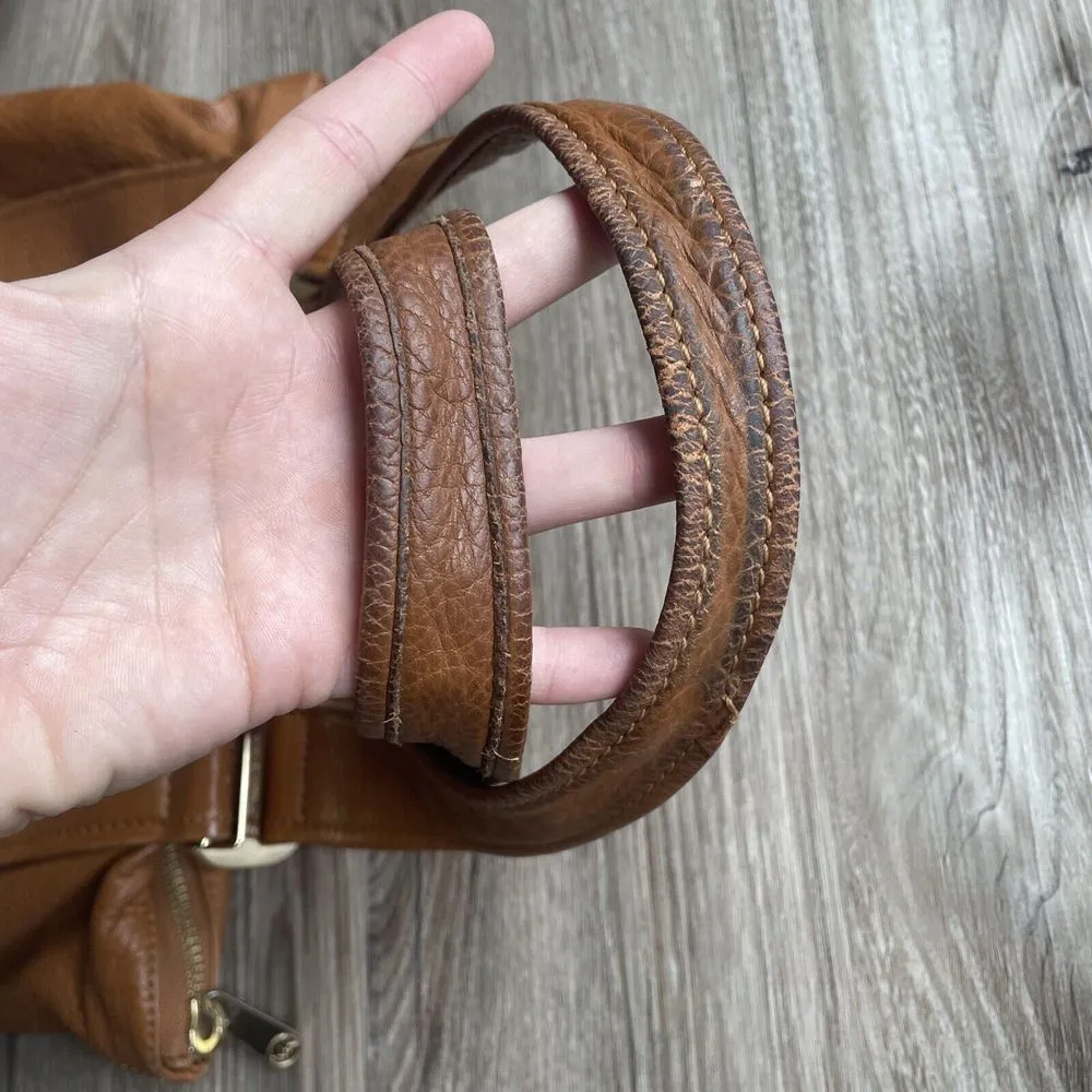 Michael Kors Camel Leather Large Hobo Shoulder Bag Gold Metal Y2K‎ Purse - Image 12