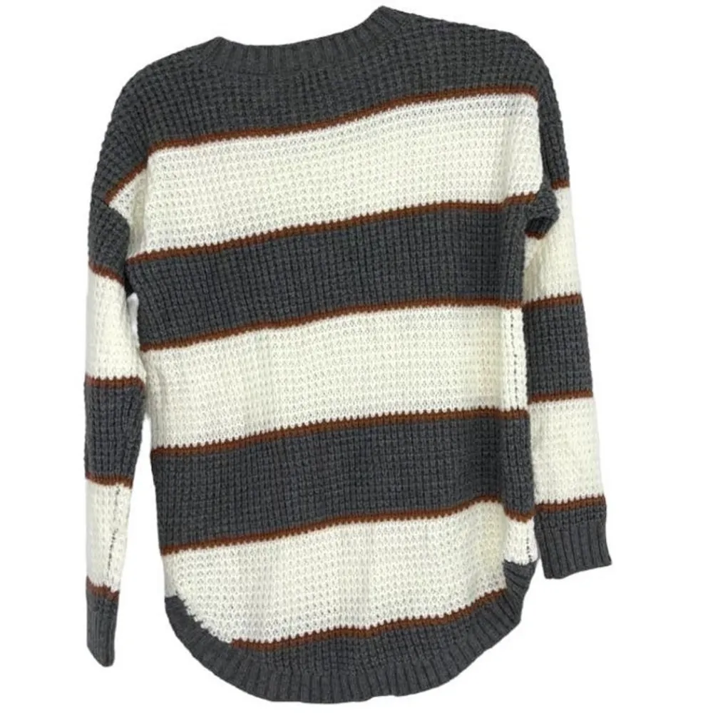 SO GRAY BROWN WHITE STRIPED CREW NECK SWEATER SMALL - Image 2