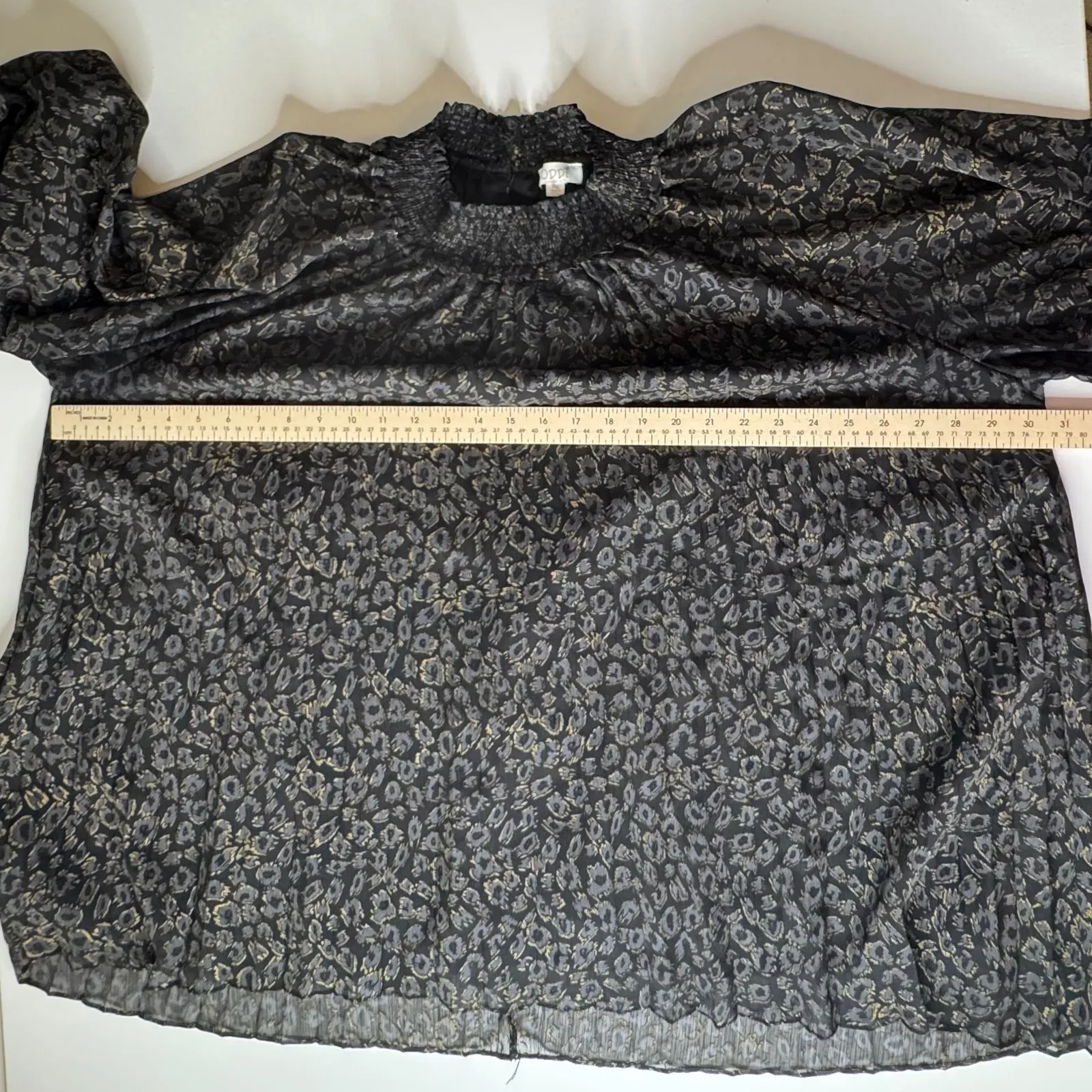 Oddi Black Gold Metallic‎ Animal Print
Smocked Pleated Blouse Sz 3XL Long Sleeve - Image 9
