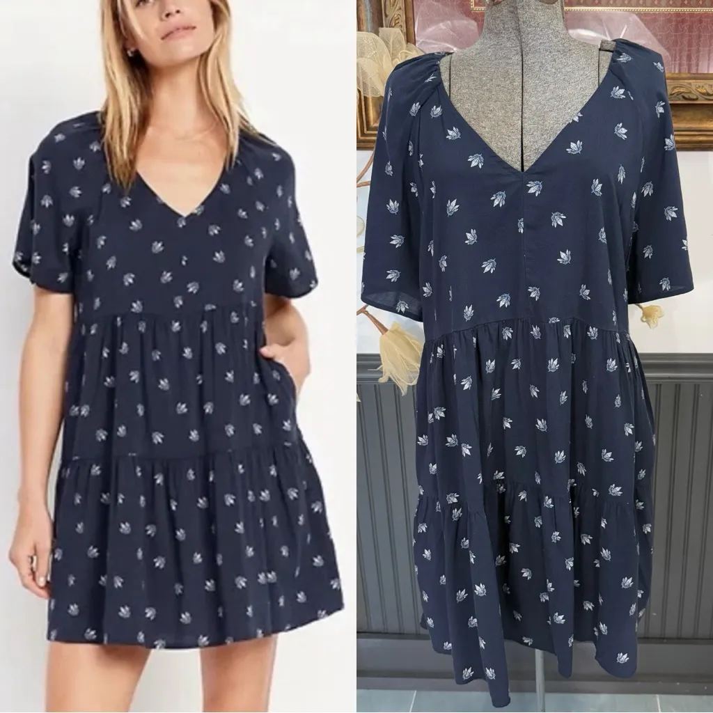 NWT Old Navy V-Neck Mini Swing Dress in Navy Floral ~ Size XL 💚🍄 - Image 2