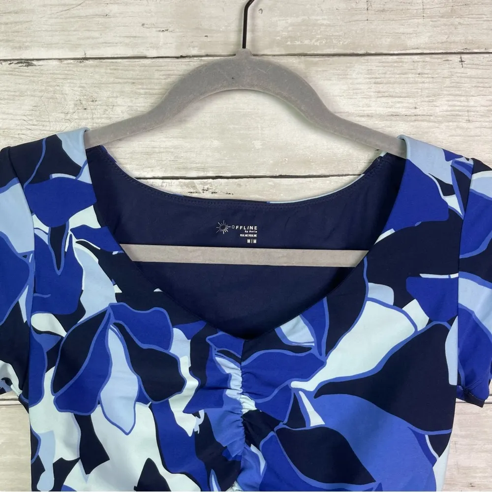 Aerie Offline Real Me Ruched Tee Shirt Blue Multi Size Medium - Image 4