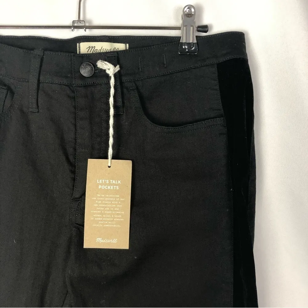 Madewell Black 9" Mid Rise Skinny Velvet Tuxedo Stripe Jeans 28 - Image 6
