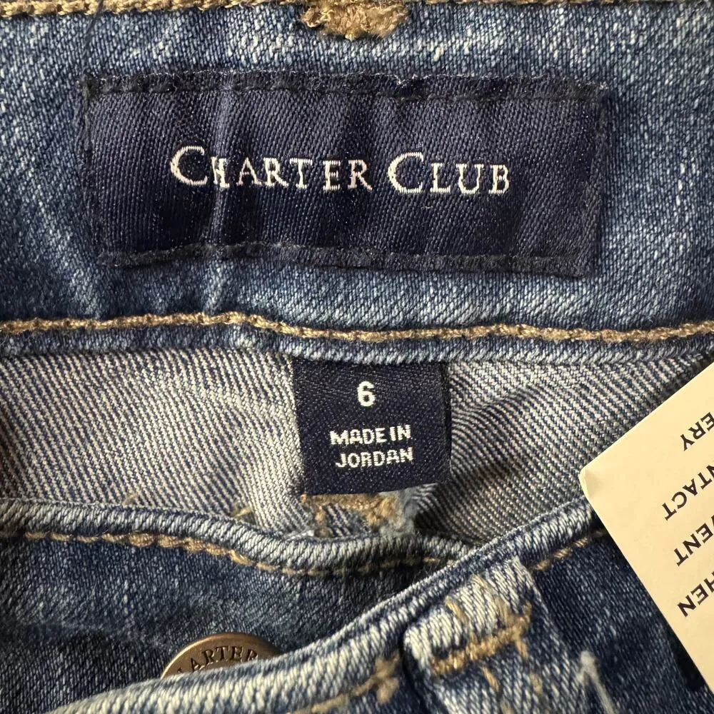 Charter Club SZ 6 Capris Jeans Stretch Mid-Rise Zip-Fly Slits Medium Wash Blue - Image 5
