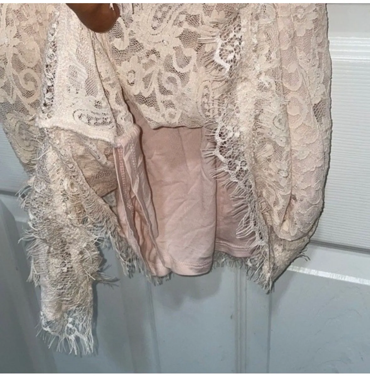 Free People Pearl Lace Long Sleeve Mini Dress Size Small - Image 12