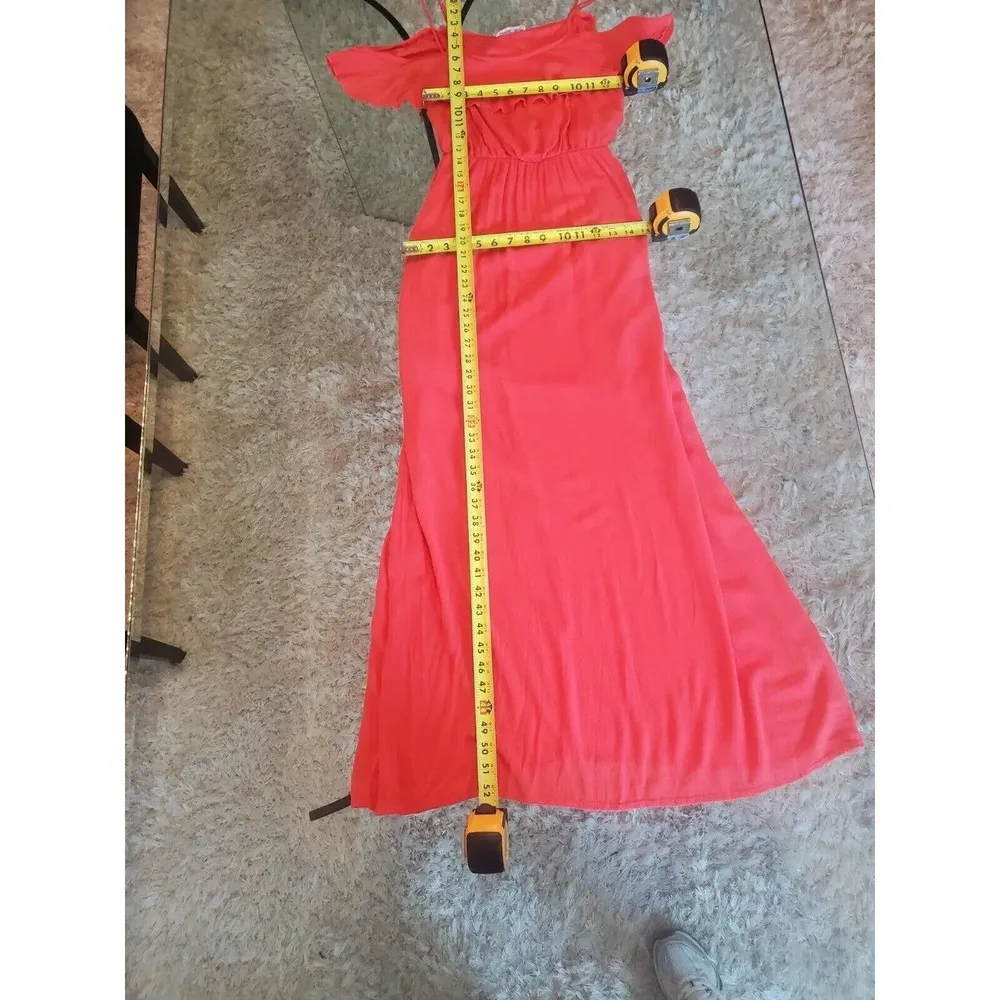 Ces Femme Women's Red Solid Rayon Sleeveless Spaghetti Strap Long Maxi Dress S - Image 10