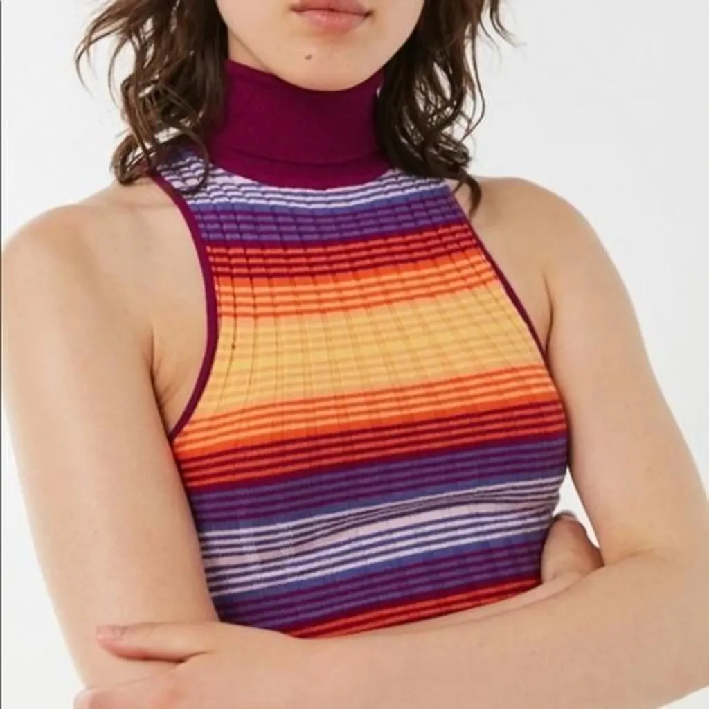 Urban Outfitters Janet Sleeveless Turtleneck Fitted Multicolor Tank Top Sz XS‎ - Image 2