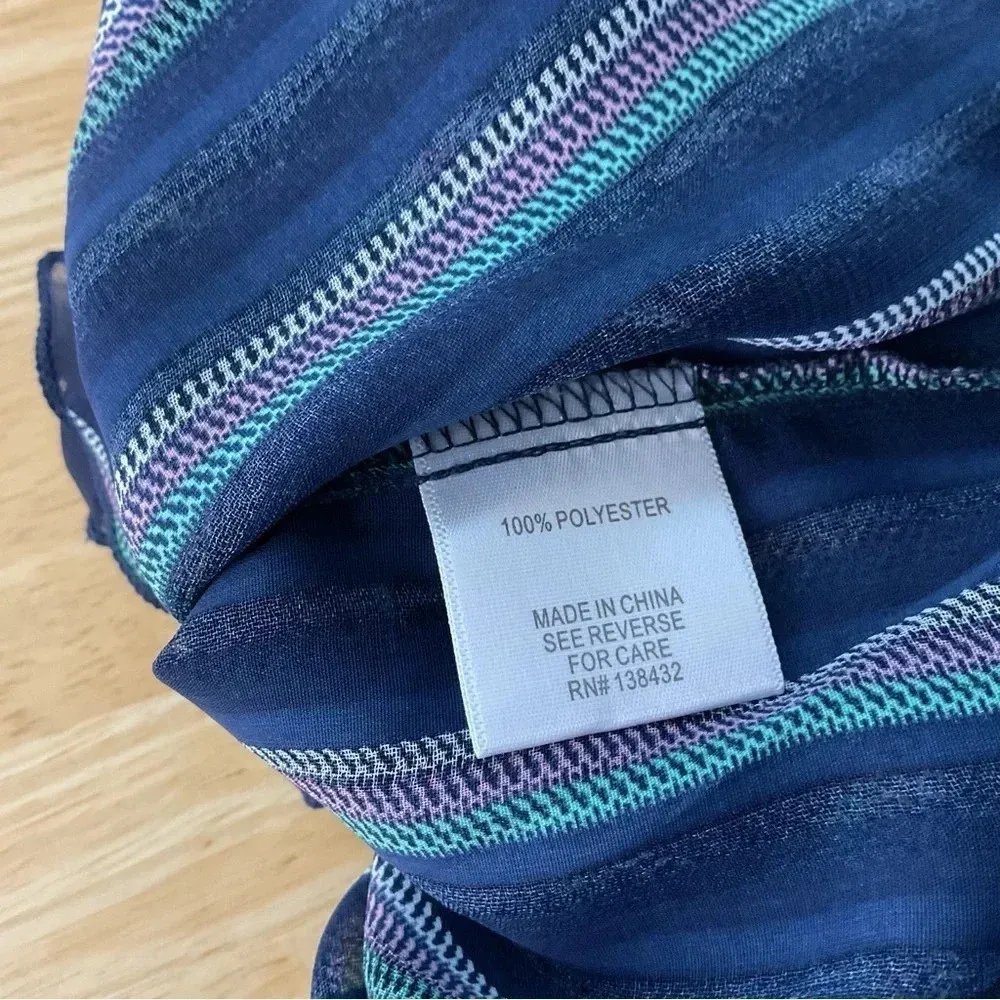 ModCloth Button‎ Down Sheer Striped Ruffle Sleeve Shirt Size Large - Image 4