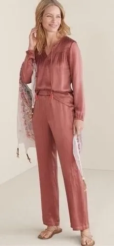 Soft Surroundings Lumi Crinkle Textured Gauze Straight Leg Pants Medium Petite - Image 1