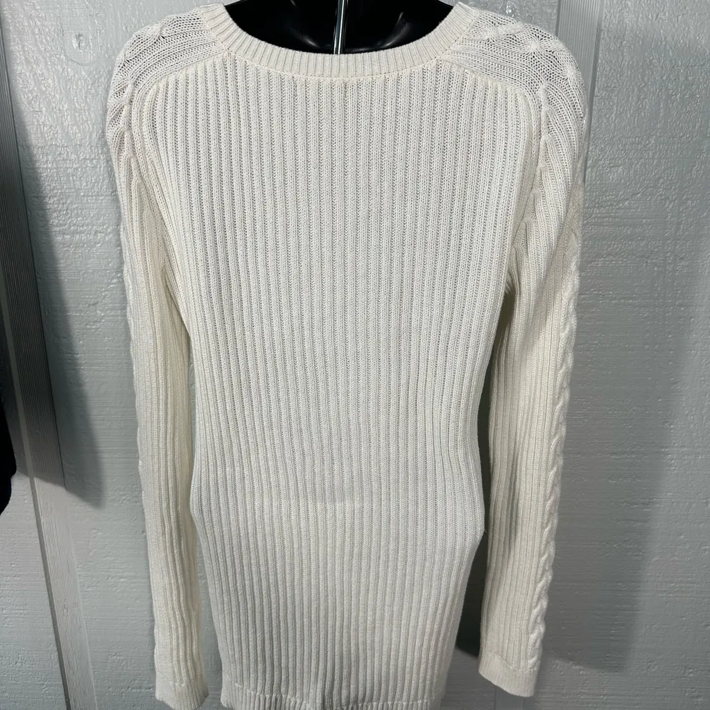Nautica Womens Single Cable Knit Tunic Off White Sweater Size Medium EUC - Image 7
