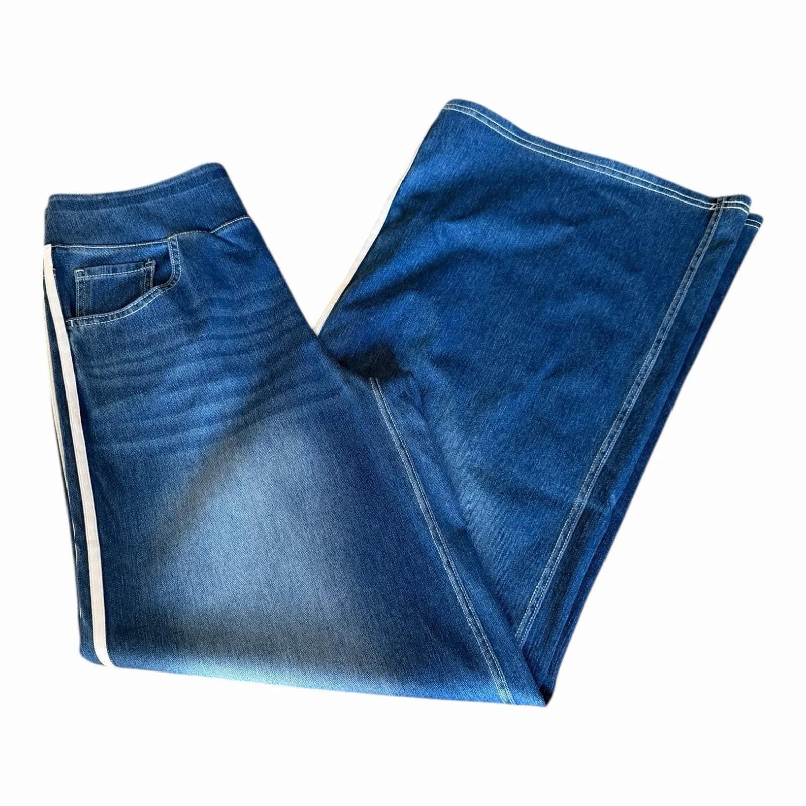 Halara Flex Women High Waisted Stripe Wide Leg Flowy Jeans Pockets Large NWOT - Image 11