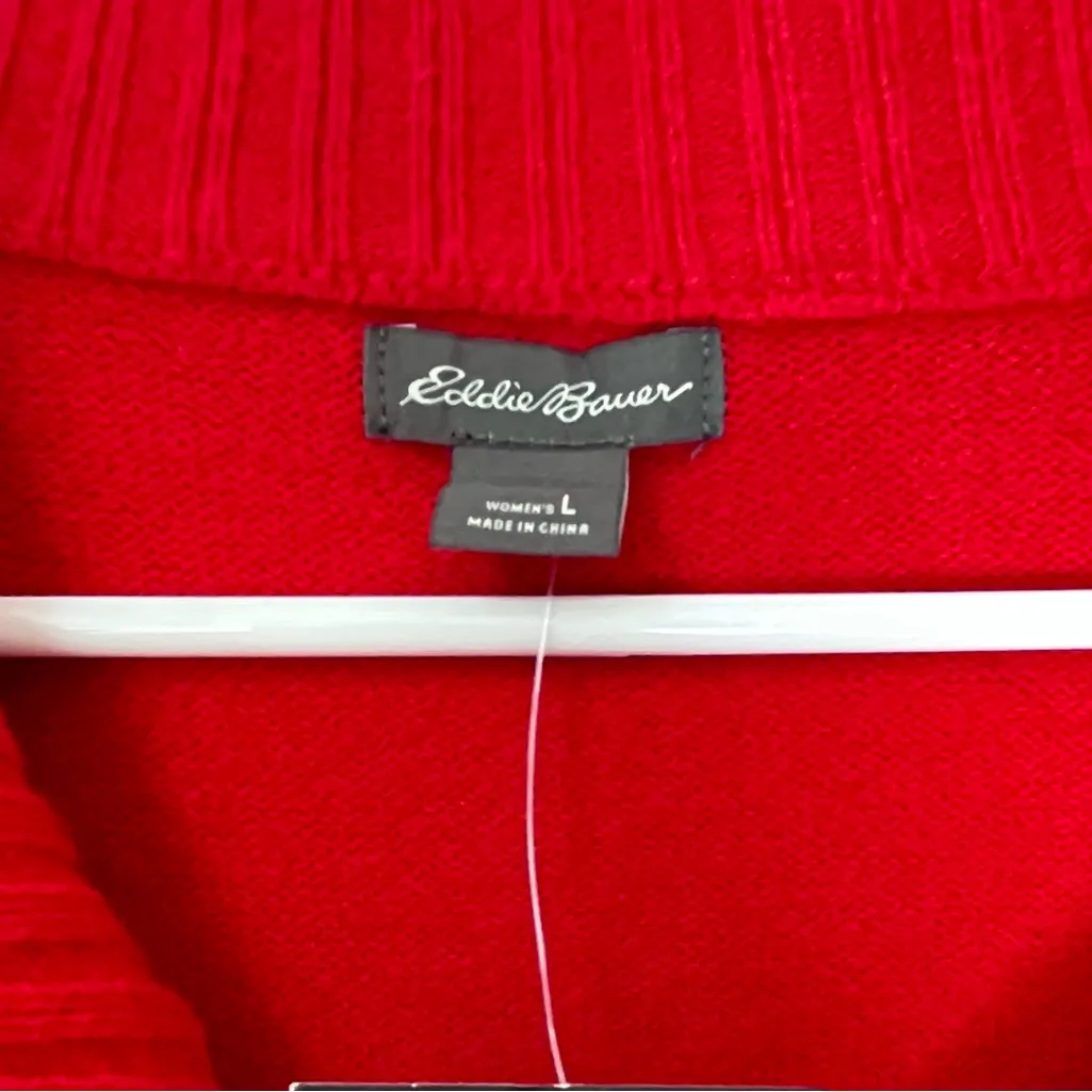 Eddie Bauer Alpine Route Essential Red Sweater 1/4 Zip Mock Neck Size Large - Image 5