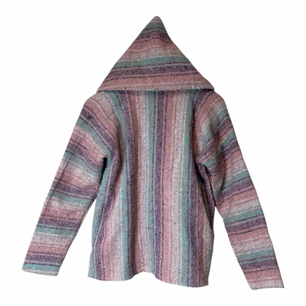 Mexican Baja Hoodie Drug Rug Pink Purple Striped Poncho Hippie Boho S Surfer - Image 2