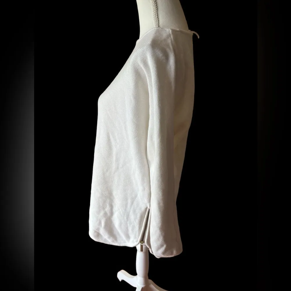 Michael Kors White Zip Detail Crew Neck Sweater‎ - Image 2