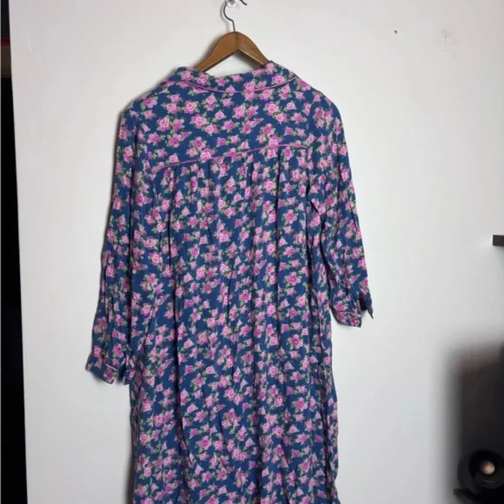 Pajamagram Blue Pink Rose Print Floral Nightgown Sleep Dress Purple Size M - Image 5