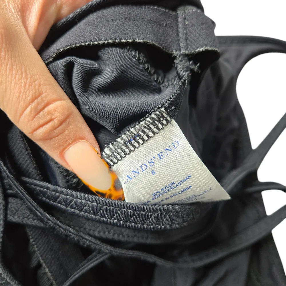 Lands' End Black Tankini With Mesh Neckline Size:6 - Image 2