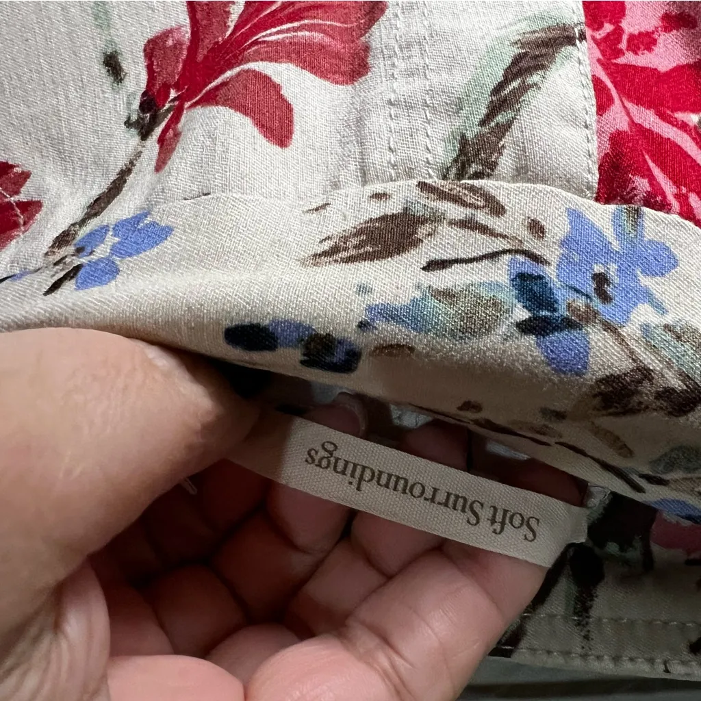 Soft Surroundings Space Floral Cream Super Stretch High Rise Ankle Pull On Pants - Image 5