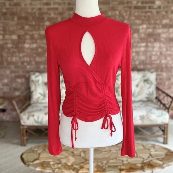 Love Charm Top Cropped Red High Neck Cutout Ruched Drawstring L (Jrs) S (Ladies) - Image 2