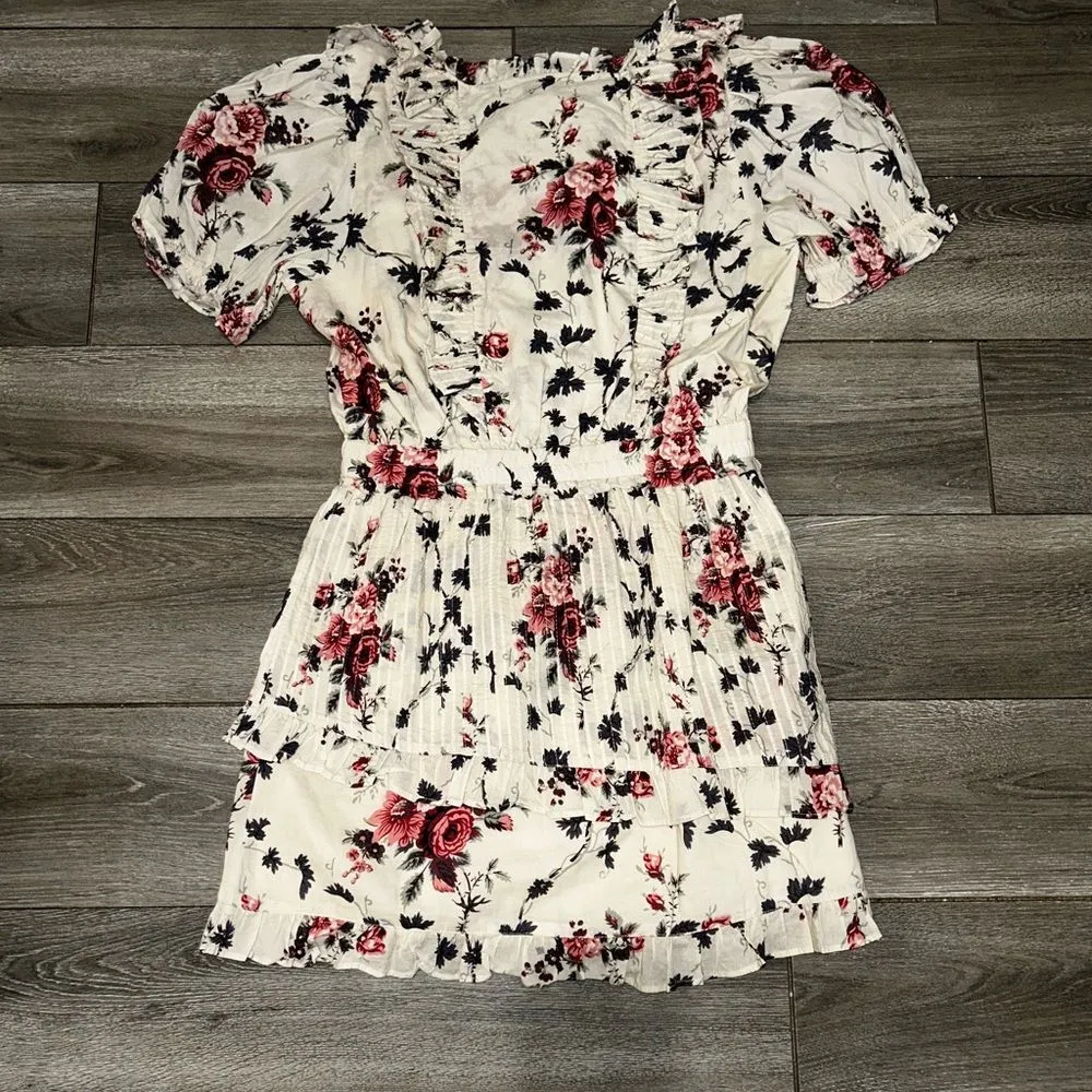 NWT LoveShackFancy Beige Cottagecore Sutton Assymetrical Floral Ruffle Minidress - Image 2