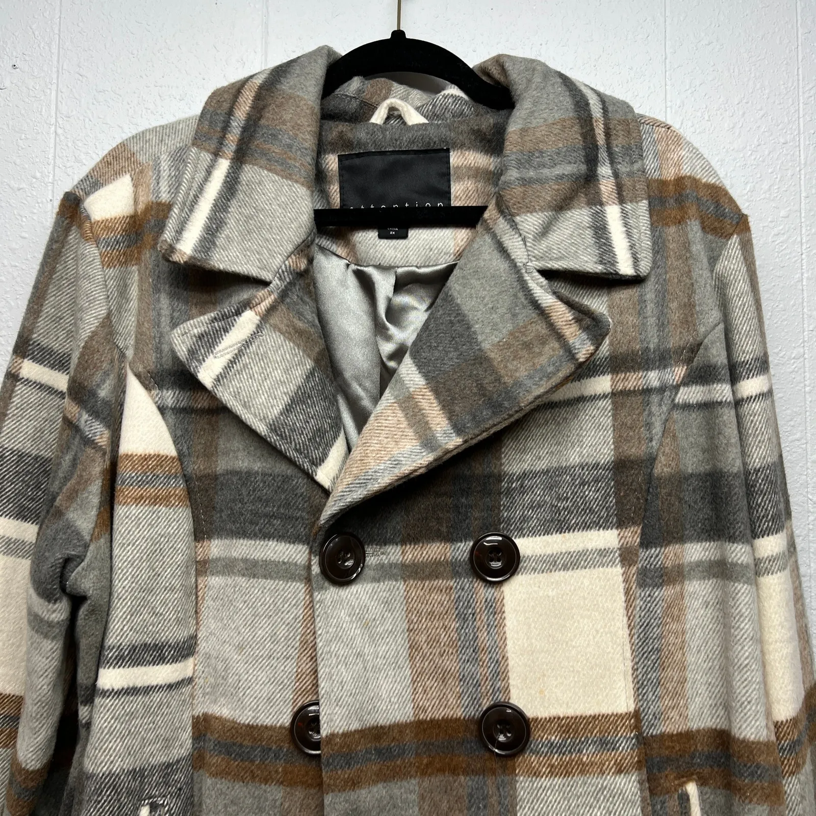 Attention Plaid Fleece Double Breasted Pea Coat Womens 2X Outdoors Wool Blend - Image 3