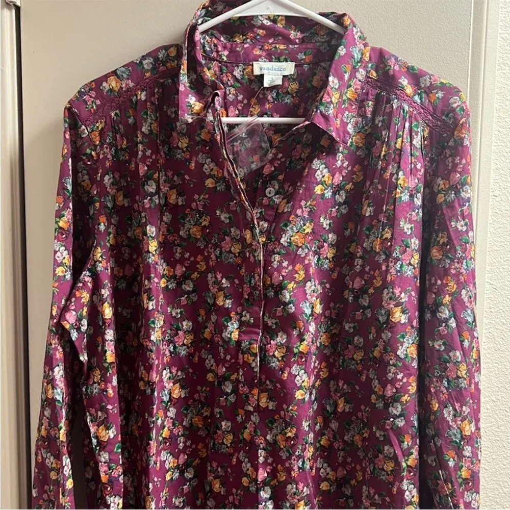 ❤️Sundance Poppy Bloom Button Down Purple Floral Top S - Image 13