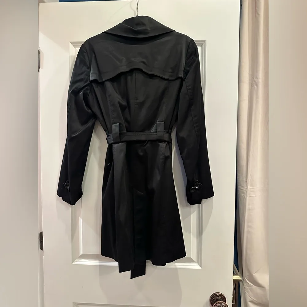 INC International Concepts Macys Satiny Dressy Trenchcoat Evening Jacket Coat Black Size L - Image 5