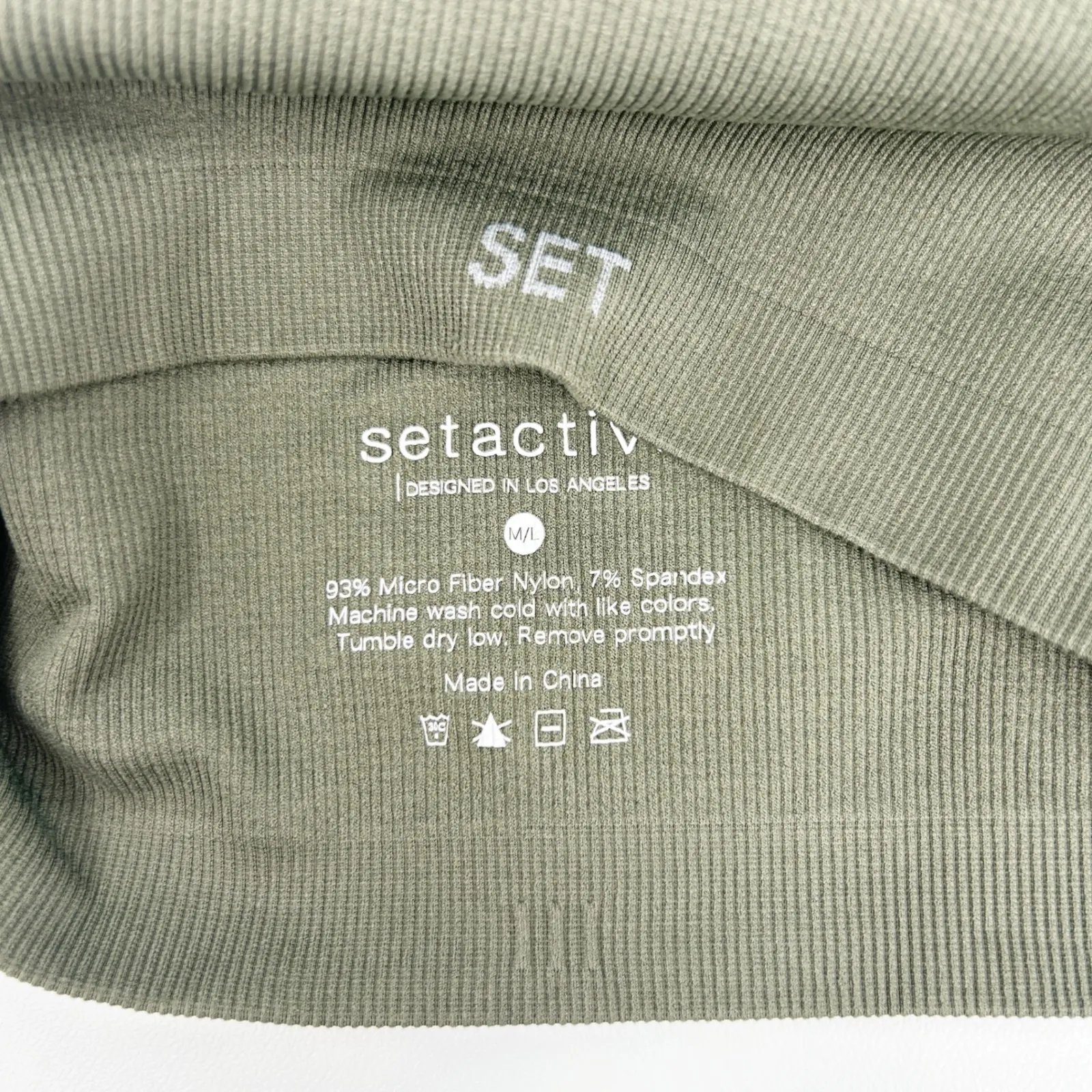 SET Active Womens Active Ribbed One Shoulder Sports Bra Size M / L Olive Green - Image 4