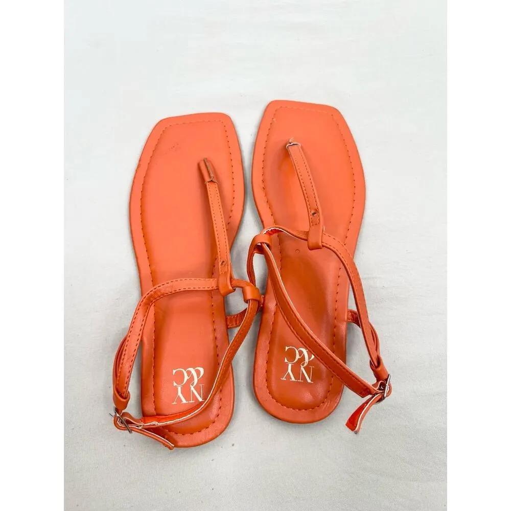 Ny&Co Orange Ankle T Strap Open Toe Thong Sandals Womens Size 8.5 - Image 3