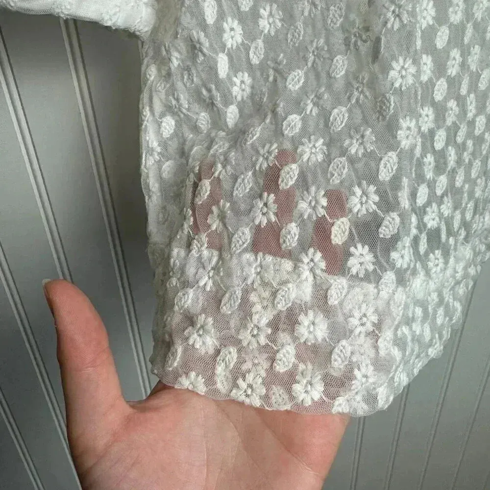 Garnet Hill sheer floral lace white blouse short sleeve no liner size XS M33 - Image 6