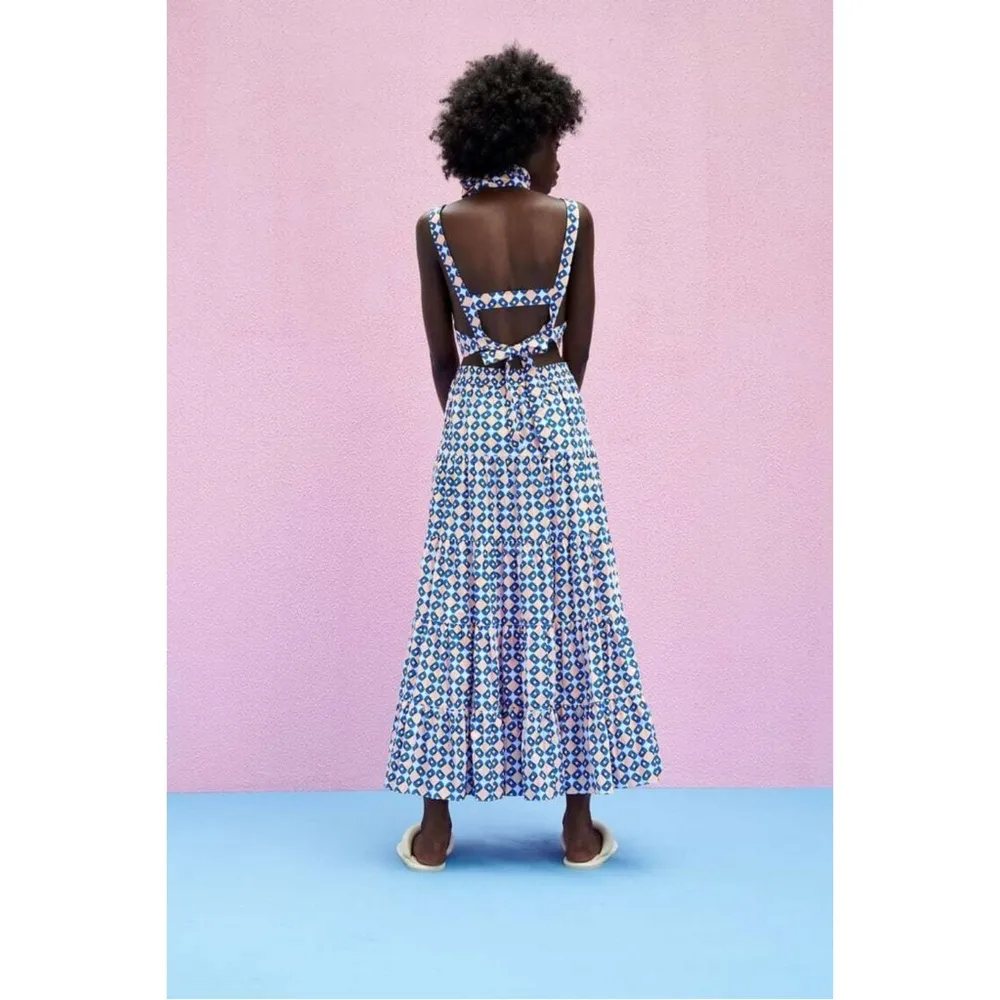 Zara Geometric Print Tiered Maxi Skirt Size Small Blogger Favorite Summer - Image 5
