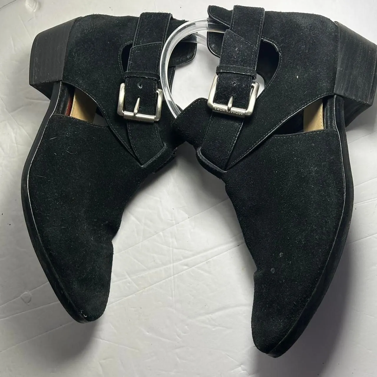 Michael Kors Black suede ankle leather boots with buckles 8.5 - Image 4