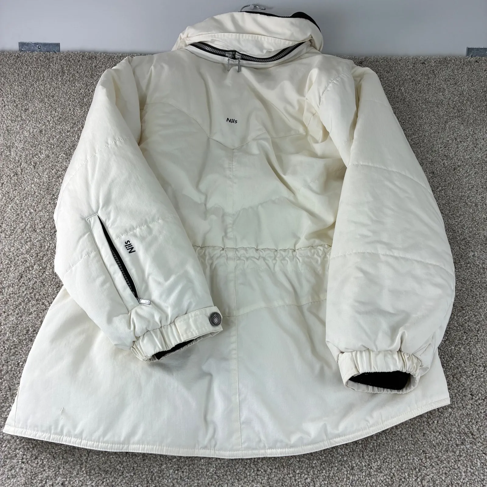 Vintage Nils Skiwear Womens‎ Size 12 Cream Puffer Jacket Down Filled Winter Coat Black - Image 13